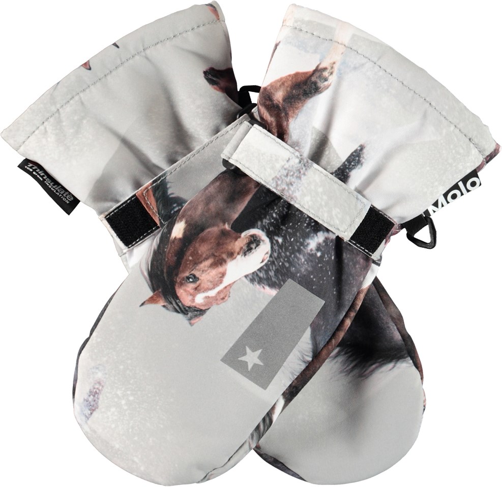 Mitzy - Winter Horses - Gerecyclede waterdichte grijze wanten met paardenprint