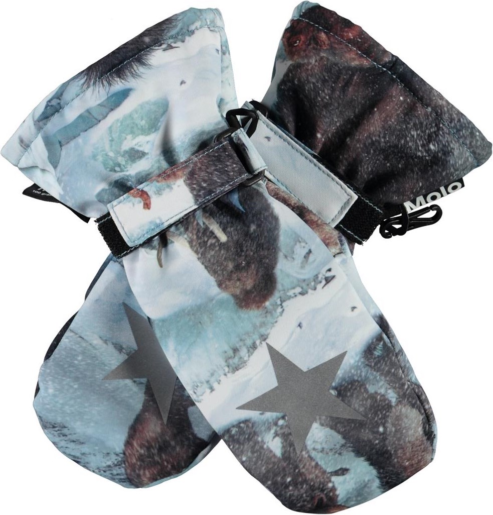 Mitzy - Mammoth - Lichtblauwe winterwanten met mammoets