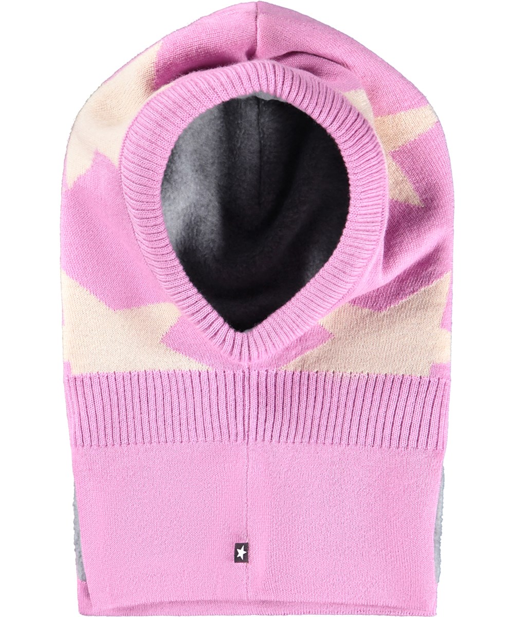 Snow - Purple Ray - Paarse bivakmuts voor kinderen met crèmekleurige sterren in intarsia.