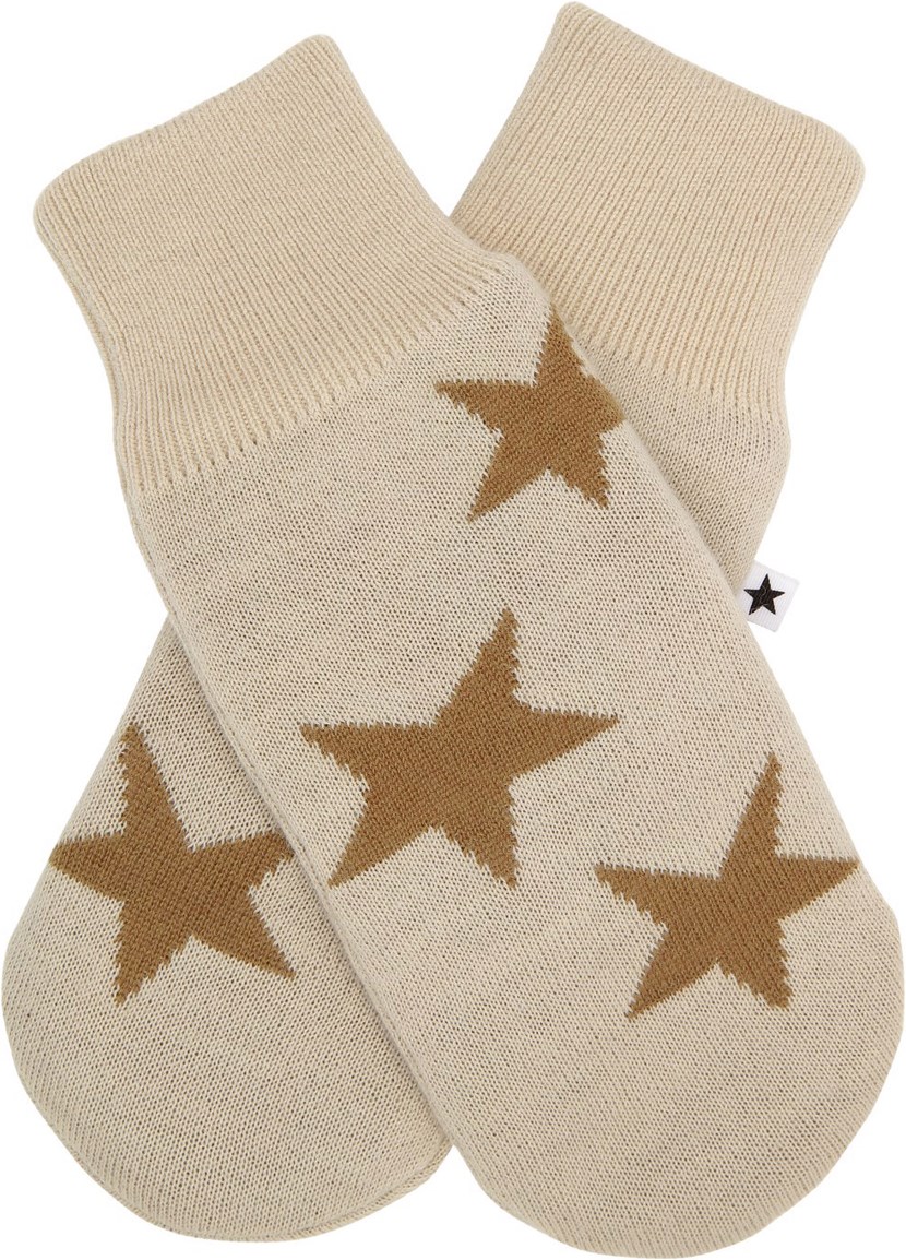 Snowfall - Crystal Gray - Crèmekleurige gebreide wanten met een bruin sterrenpatroon gemaakt van een zachte wolmix.