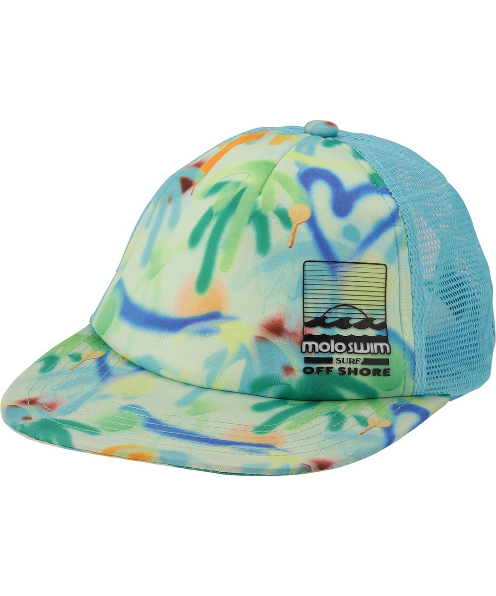 Big Shadow - Palmtree Spray - Groene en turquoise baseball pet met een print van gespoten palmbomen