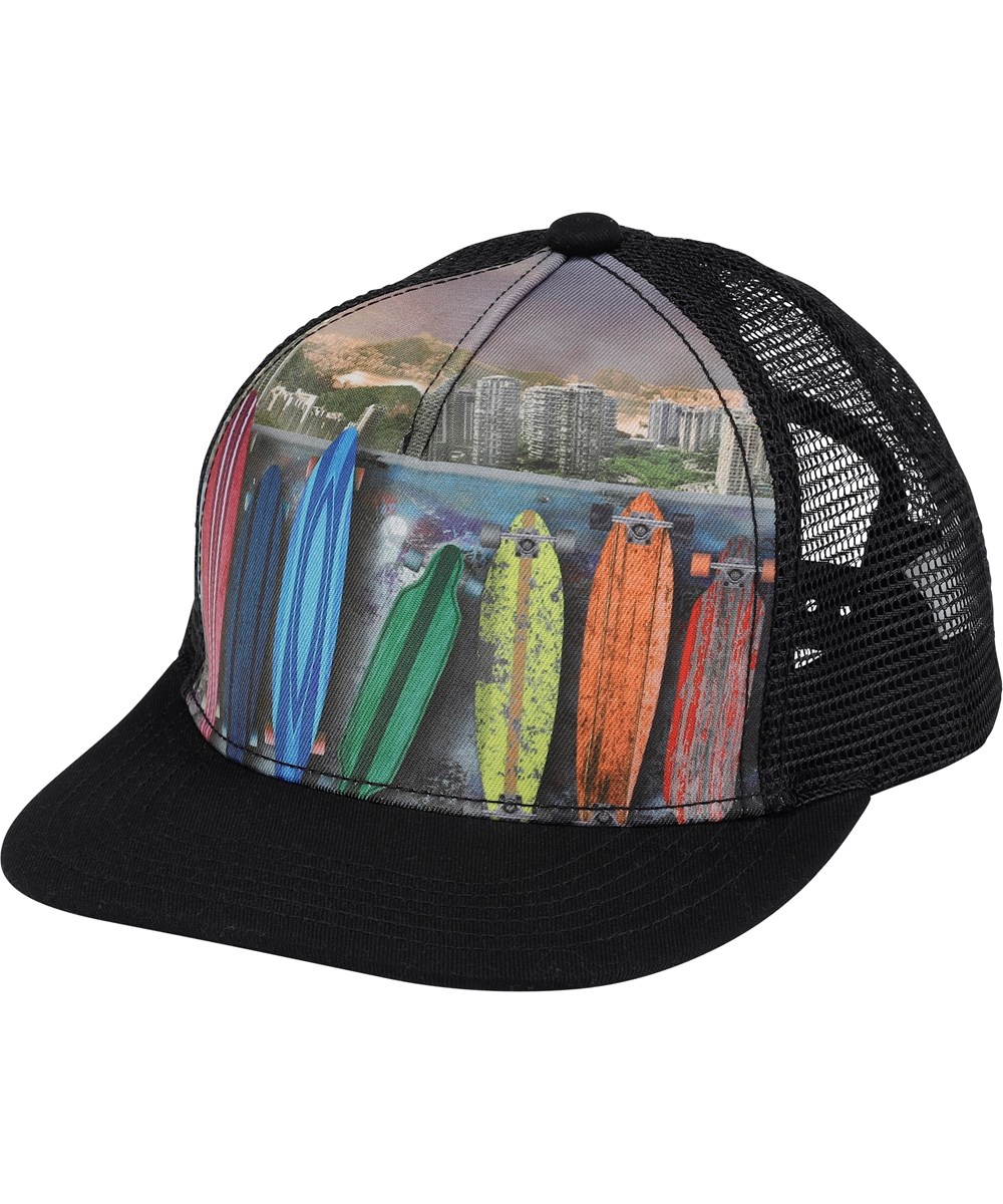 Big Shadow - Rainbow Boards - Zwarte baseball cap met surfboards