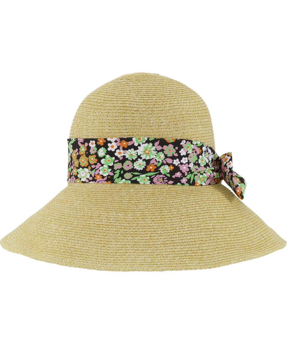 Meadow Straw - Meadow Night - Strohoed met een brede rand en een gebloemde band