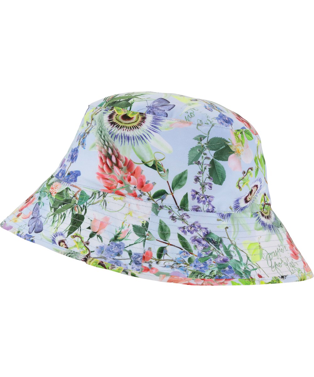Nadia - Passion For Life - Lichtblauwe gebloemde bucket hat met 50+ UV bescherming