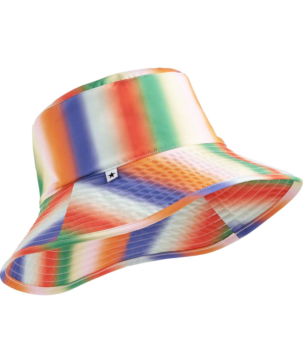 Nadia - Rainbow Light - Regenboogkleurige buckethat voor kinderen van gerecycled nylon met UV-bescherming 50+.