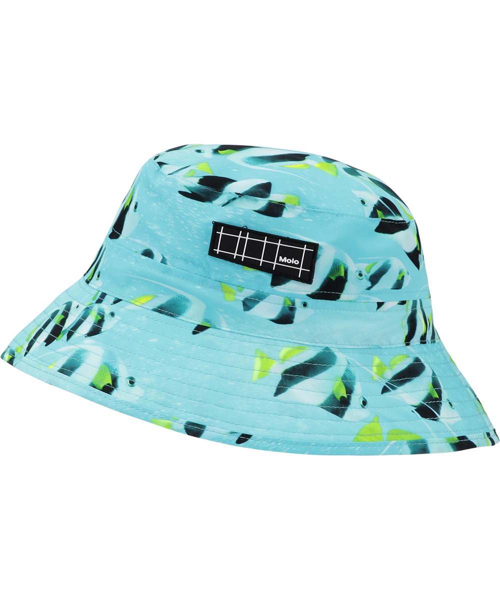 Niks - Fishing Shoal - Lichtblauwe bucket hat met 50+ UV bescherming en vissenprint