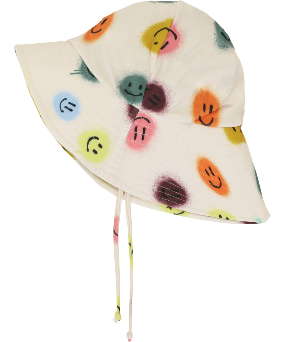 Nuka - Happy Dots - Roze zonnehoed met een print van kleurrijke smiley’s