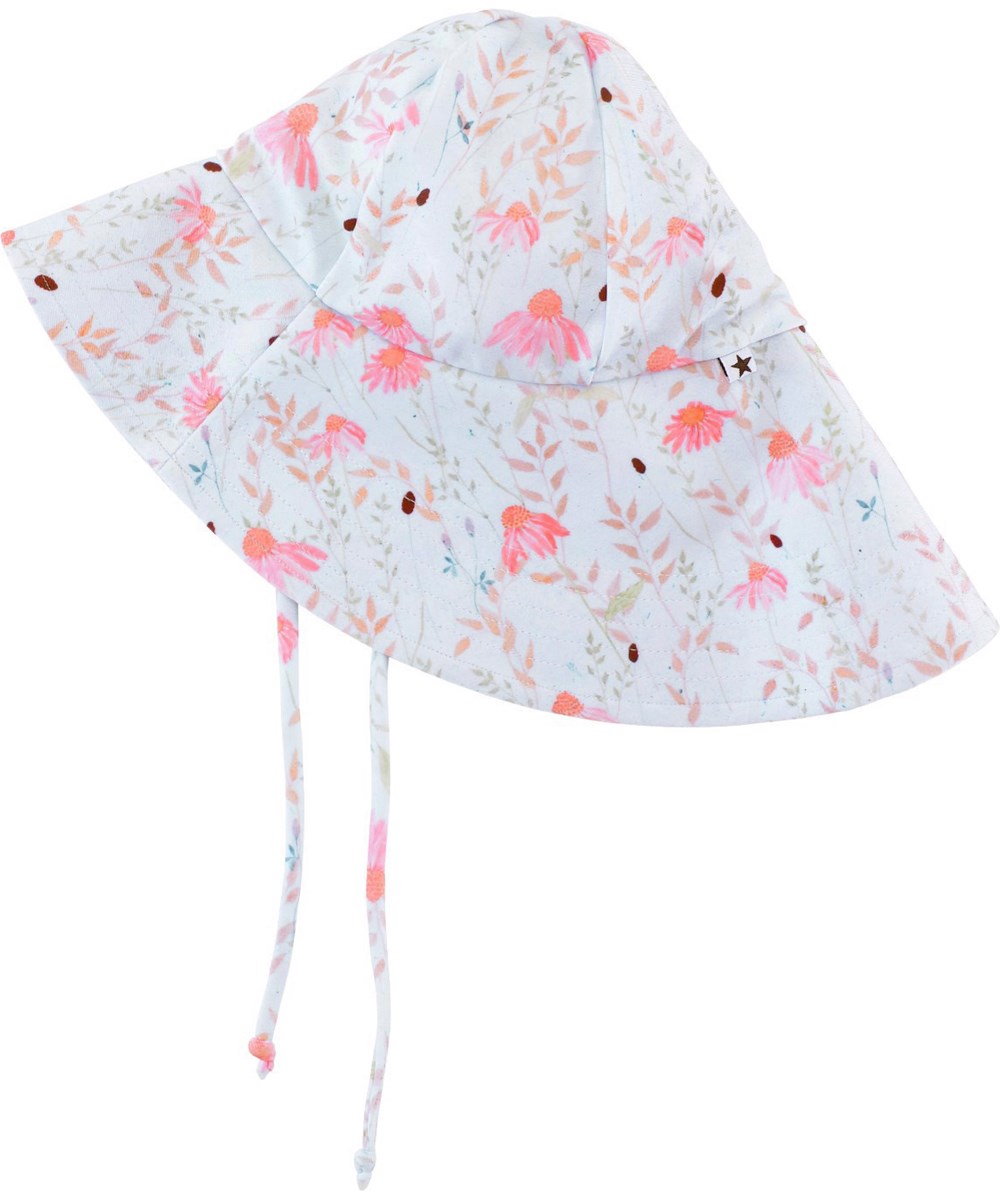 Nuka - Meadow Sketch - Lichtblauwe baby zonnehoed met een roze bloemenprint