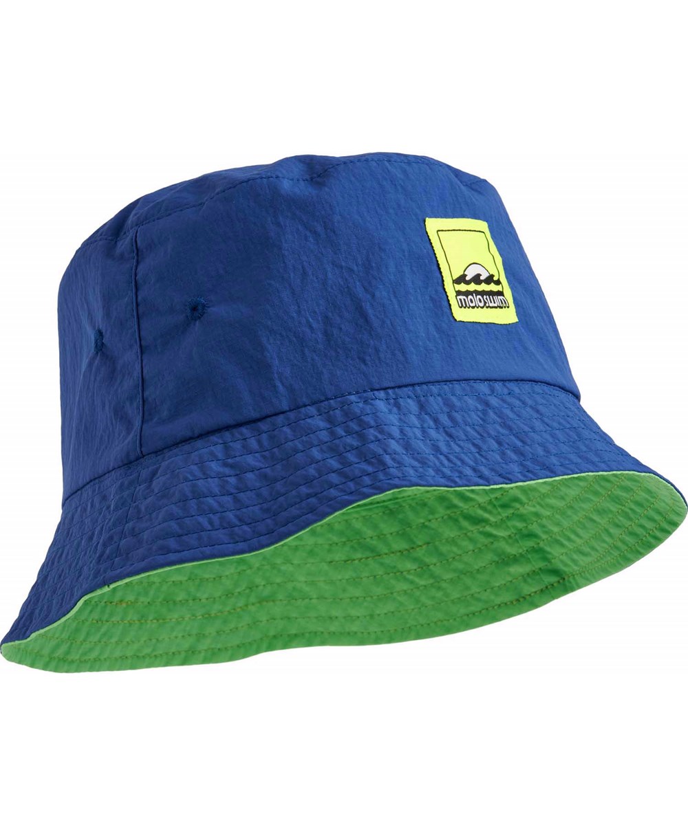 Siks - Mazarine Blue - Omkeerbare blauwe en groene buckethat voor kinderen van gerecycled nylon.