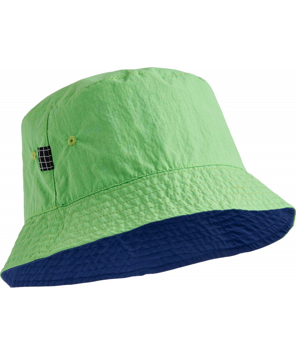 Siks - Mazarine Blue - Omkeerbare blauwe en groene buckethat voor kinderen van gerecycled nylon.