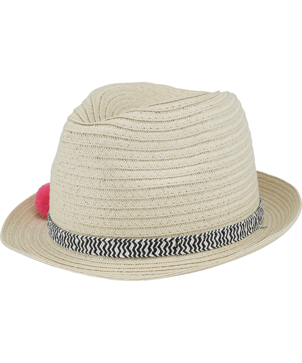 Straw Pompom - Straw - Strohoed met gekleurde pompoms