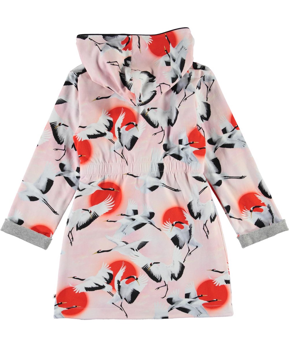 Way - Sunrise Cranes - Biologische roze badjas met vogels