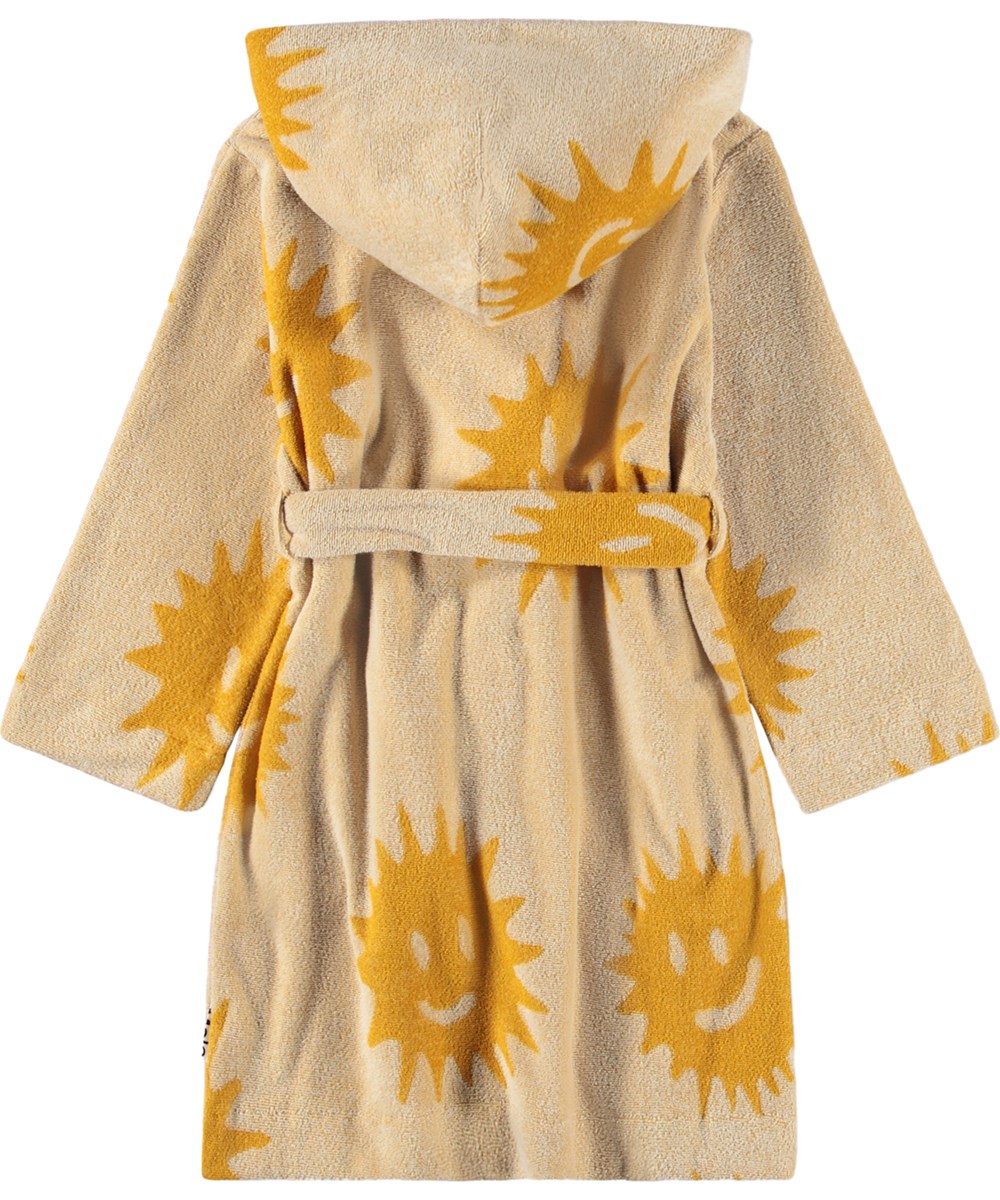 Wyn - Sunshine Terry - Beige badjas voor kinderen gemaakt van superzachte, biologische katoenen badstof met zonnenprint