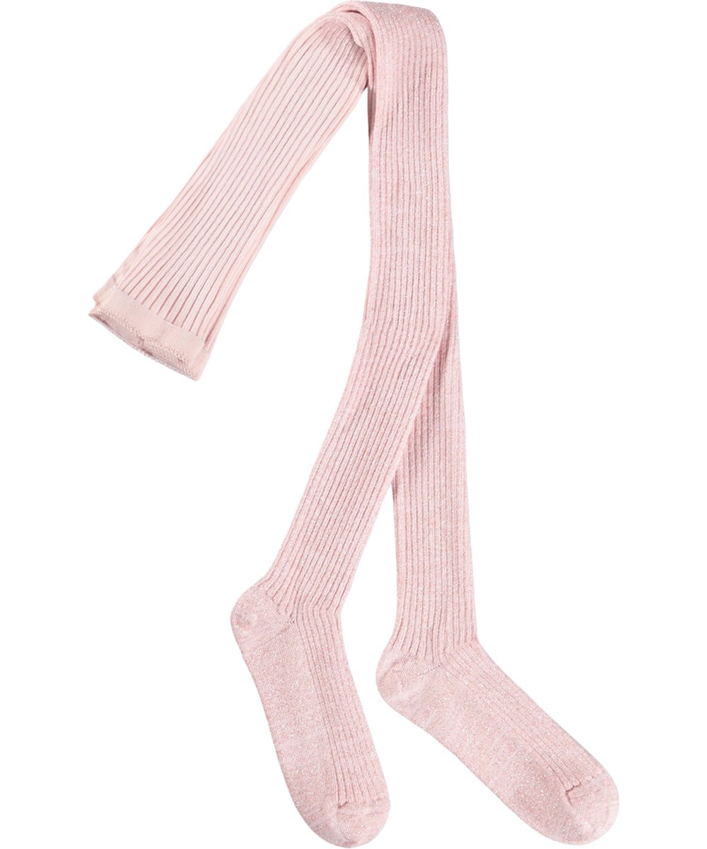 Glitter rib Tights - Cloud Pink - Roze blauwe maillot voor kinderen gemaakt van ribbreisel en katoen met glitter