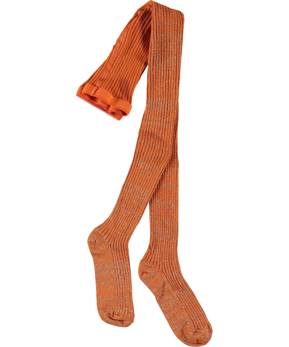 Glitter Rib Tights - Pumpkin - Oranje rib maillot