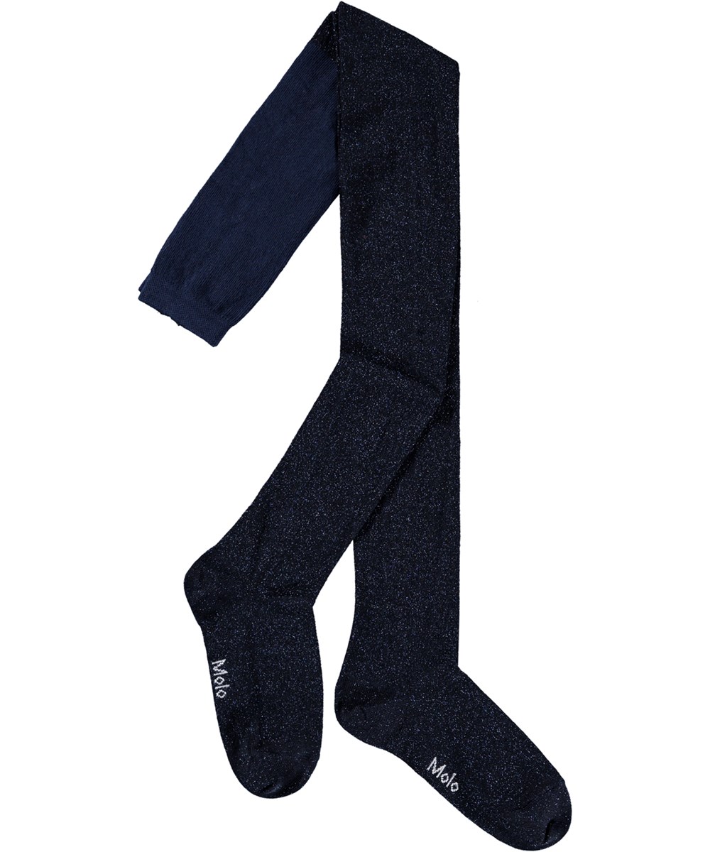 Glitter tights - Galaxy Blue - Donkerblauwe maillot met glitters voor kinderen.