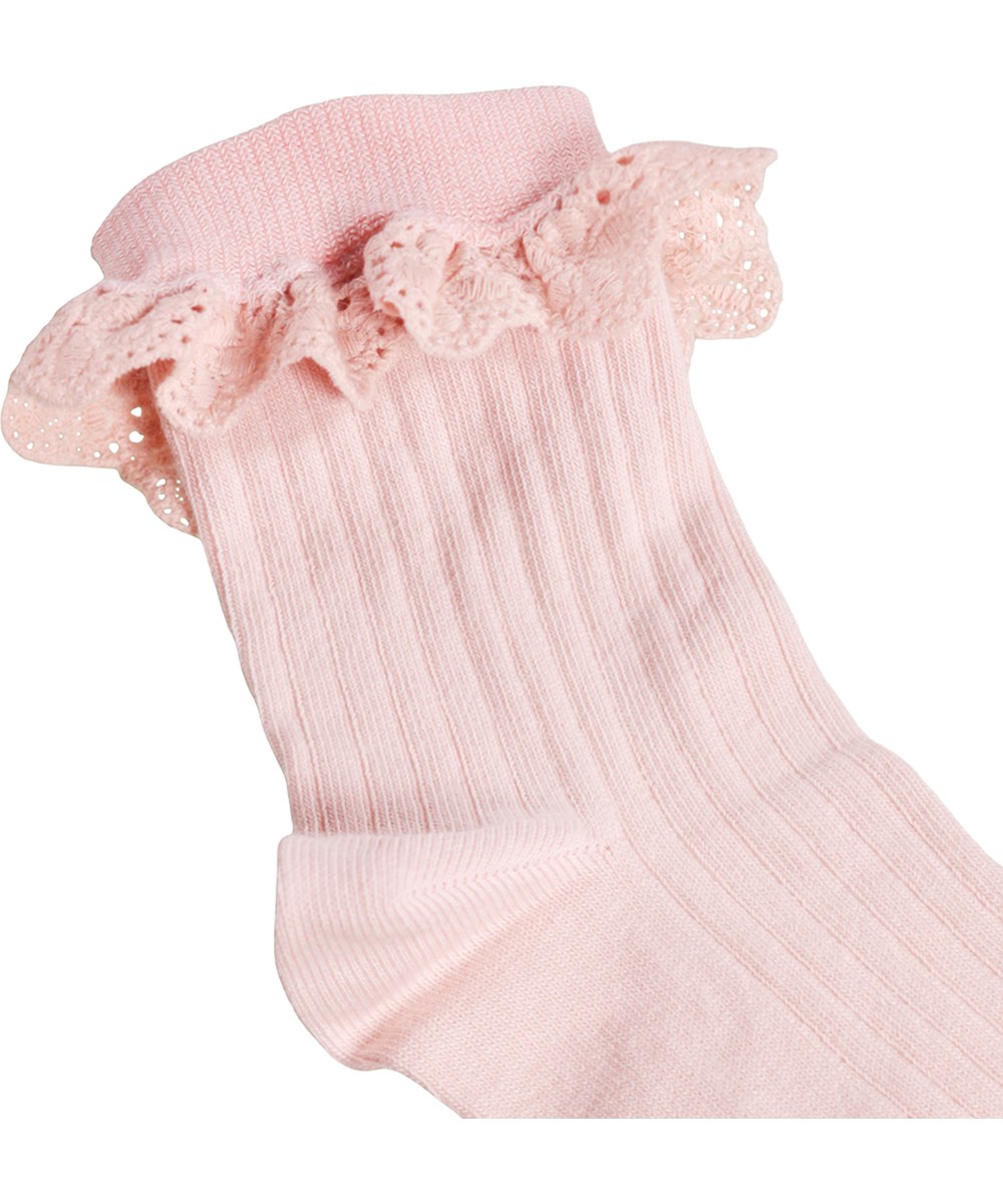 Nana - Daylight Pink - 2-pack kindersokken van roze en witte katoen met kant