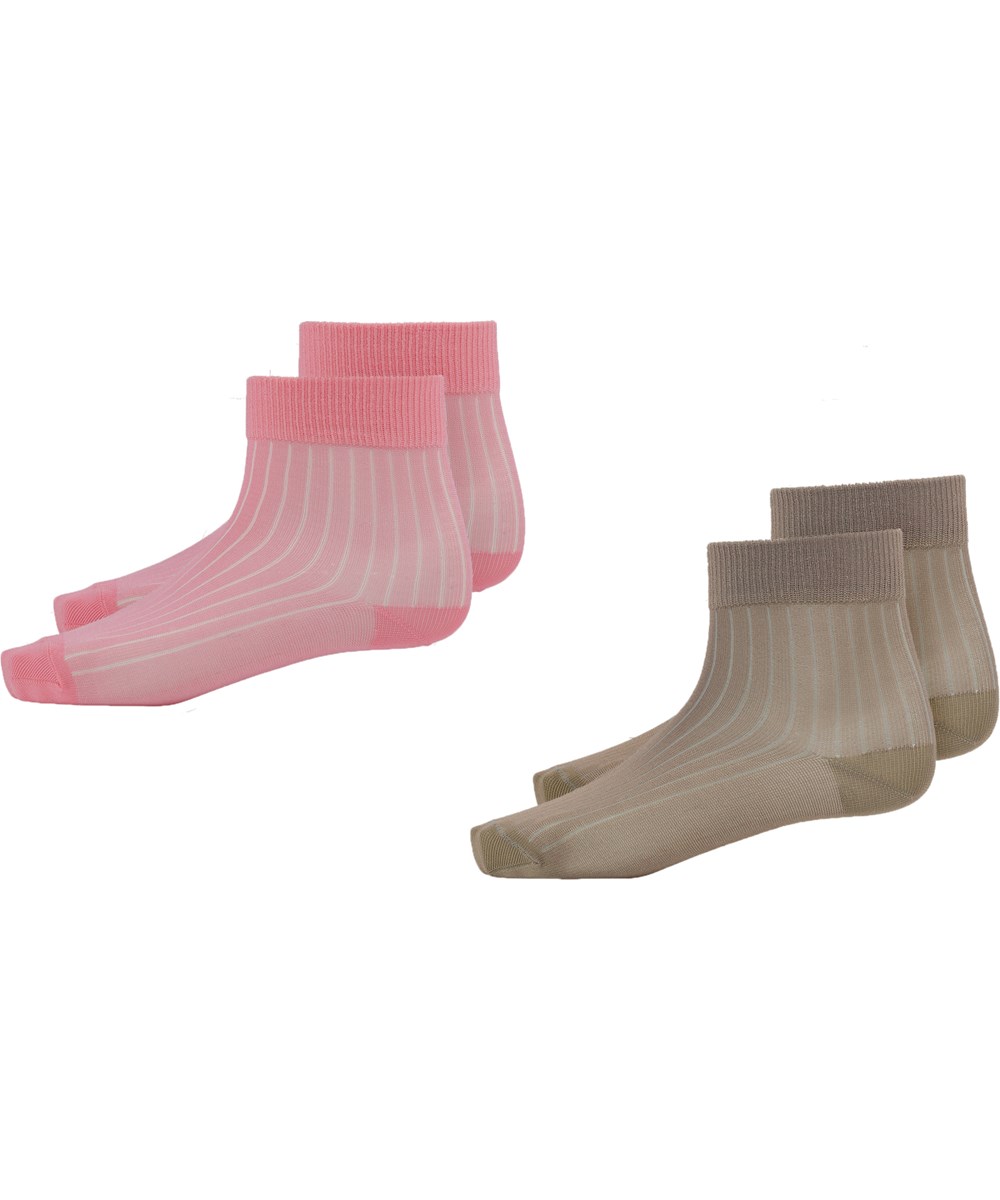 Nicole - Sunset Pink - Twee paar Oeko-Tex enkelsokken in roze en bruin