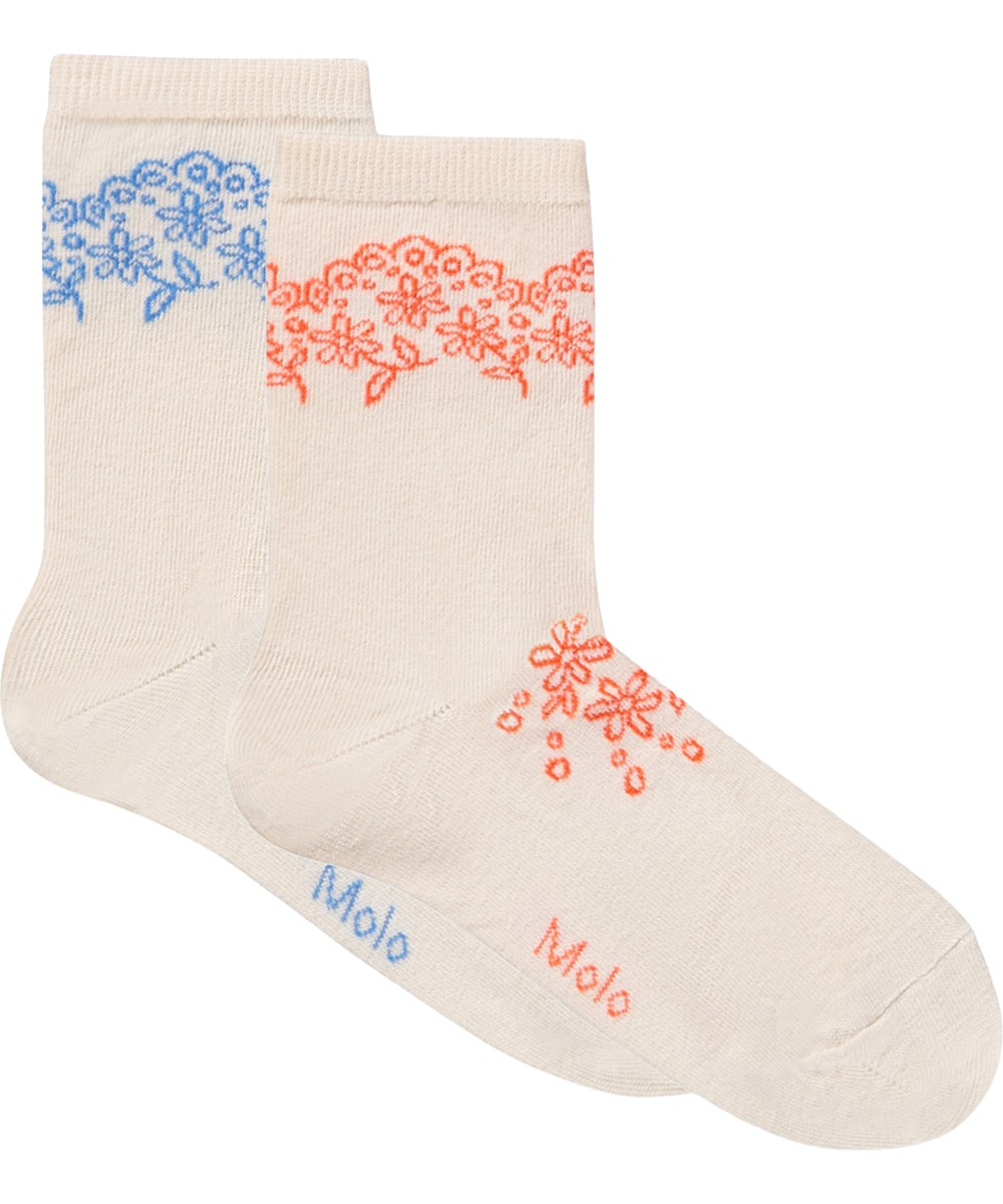 Nomi - Blue Love - 2-pack sokken voor kinderen gemaakt van crèmekleurig katoen met patroon