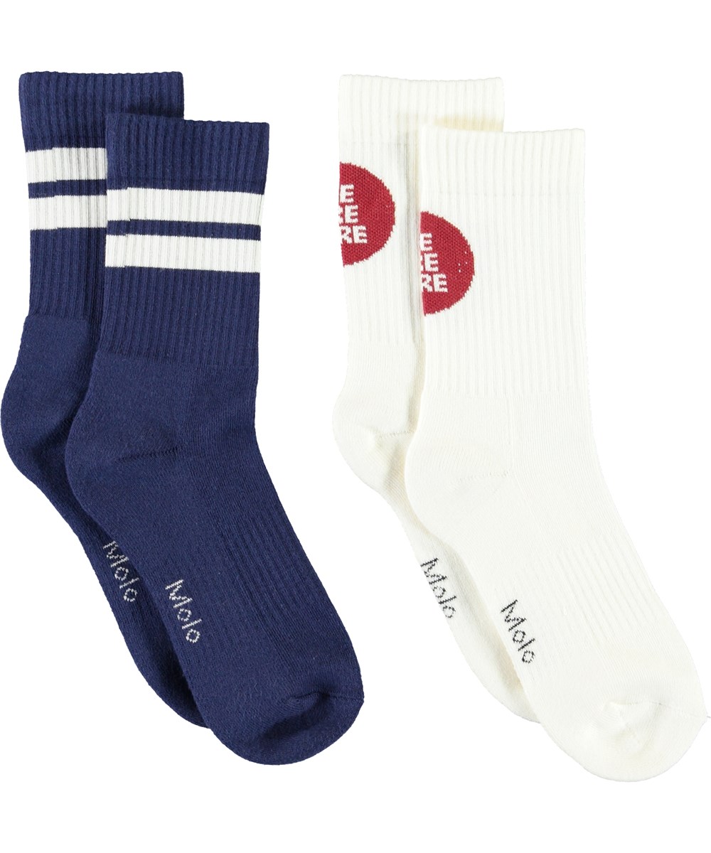 Norman - Dark White - Twee paar sokken in blauw en wit