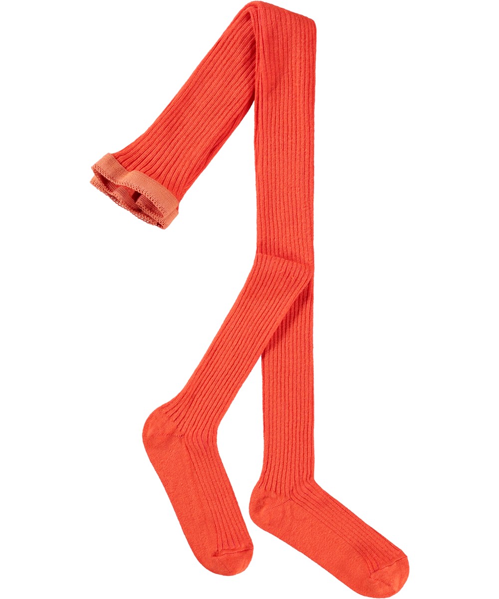 Rib Tights - Rising Sun - Roodoranje geribbelde maillot voor kinderen.