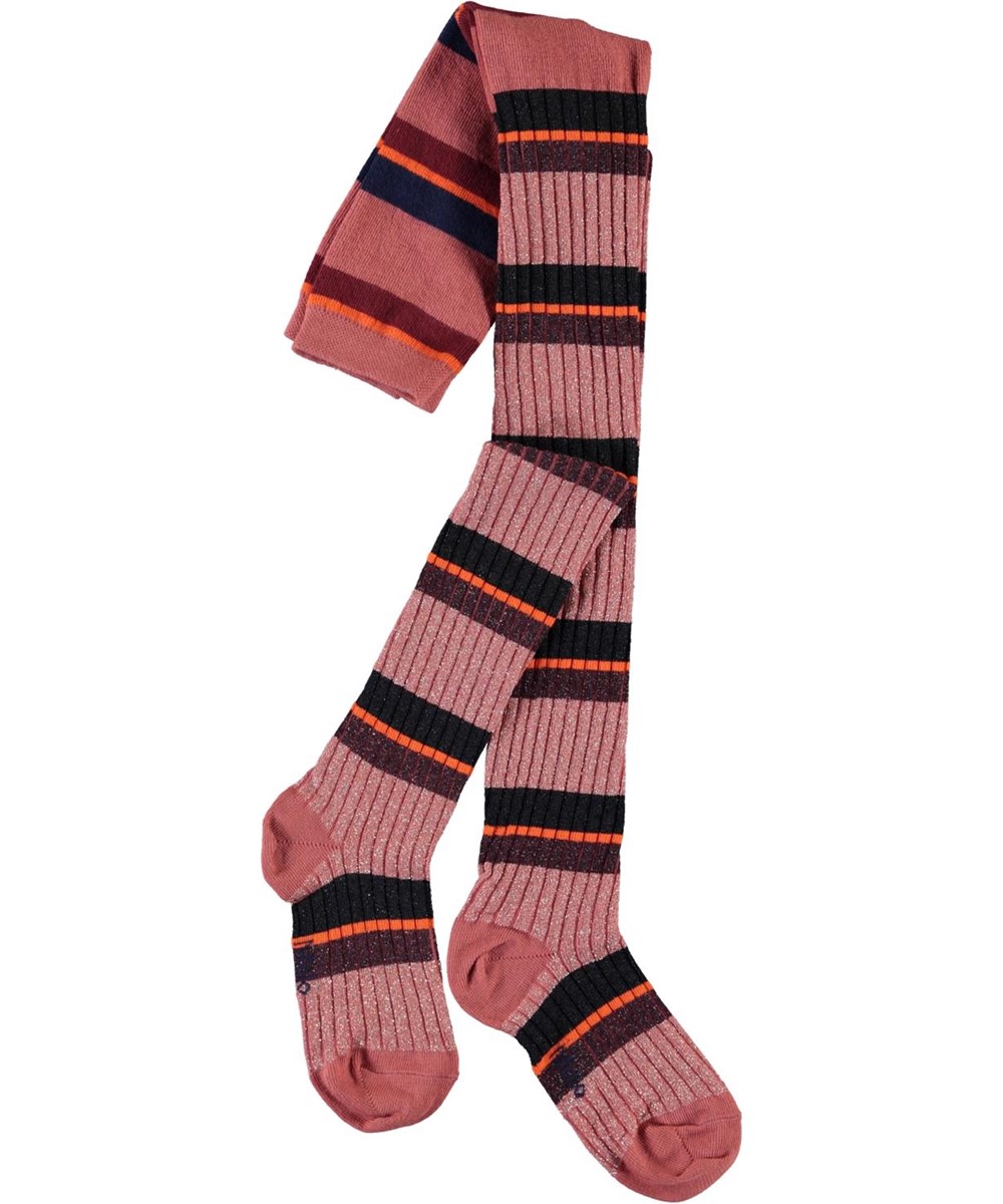 Stripy Tights - Desert Stripe - Roze rib maillot met strepen