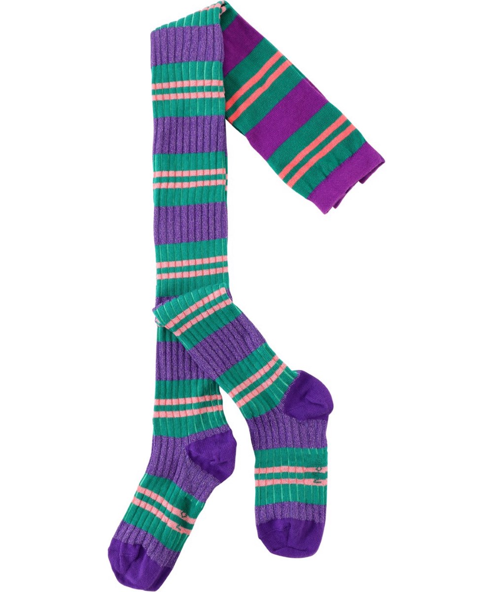 Stripy Tights - Purple Stripe - Gestreepte biologische katoenen maillot met elastische tailleband in verschillende kleuren.