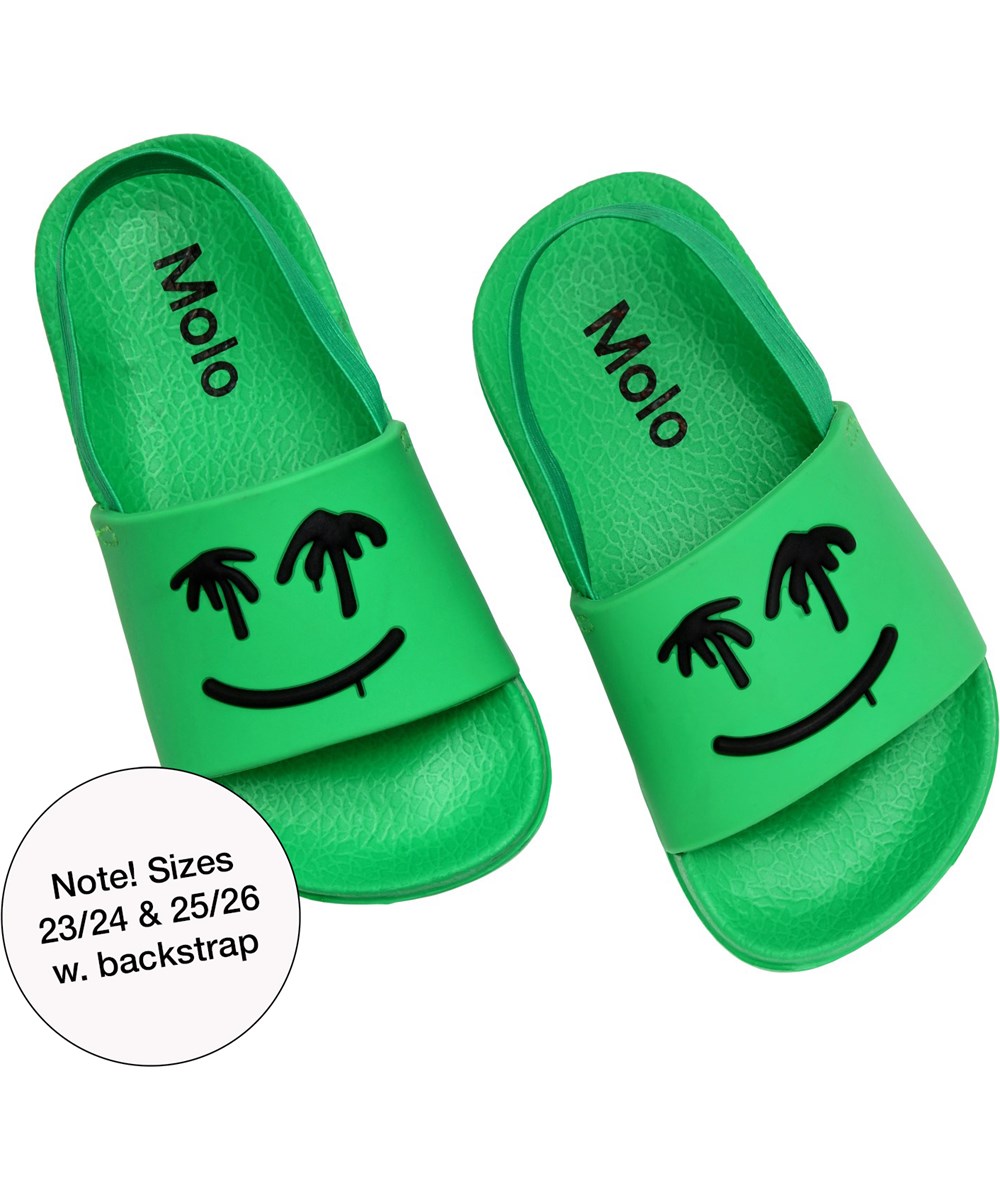 Zhappy - Bright Green - Groene badslippers met zwarte emoji met ogen van palmbomen