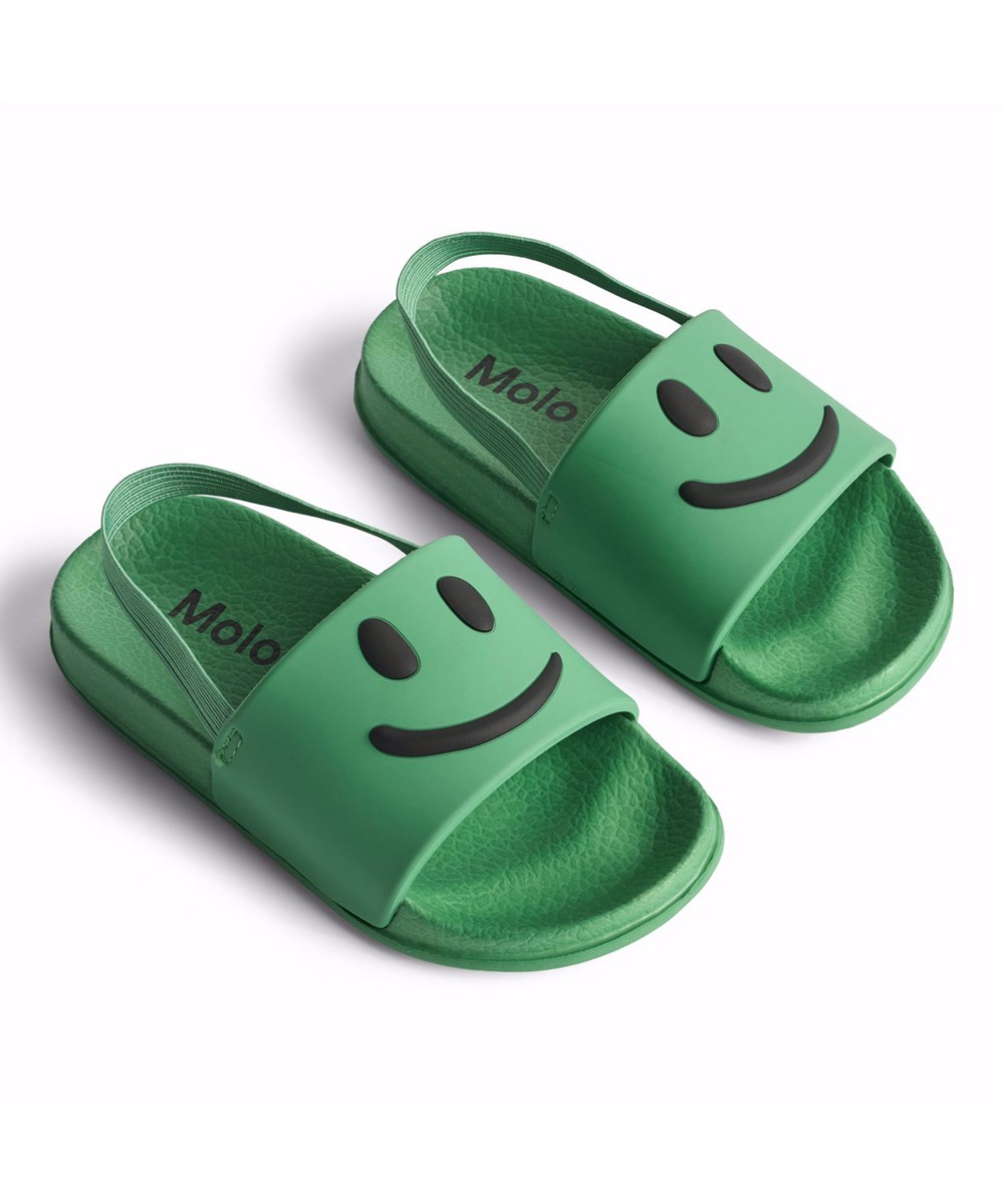 Zhappy - Garden Green - Groene badslippers voor kinderen met brede voetband en voorgevormd voetbed.