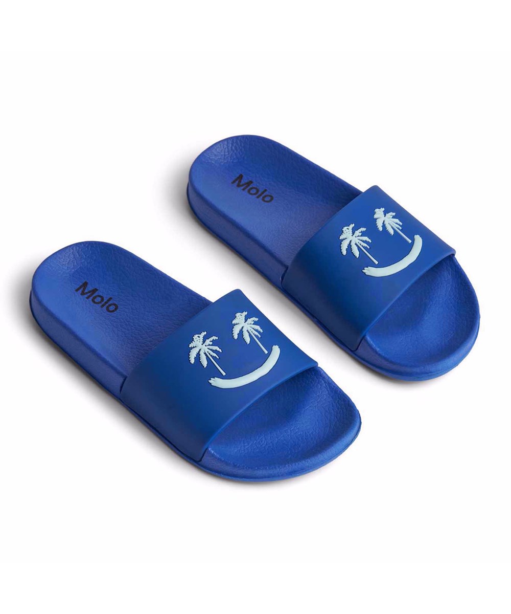 Zhappy - Reef Blue - Blauwe badslippers voor kinderen met brede voetband en voorgevormd voetbed.