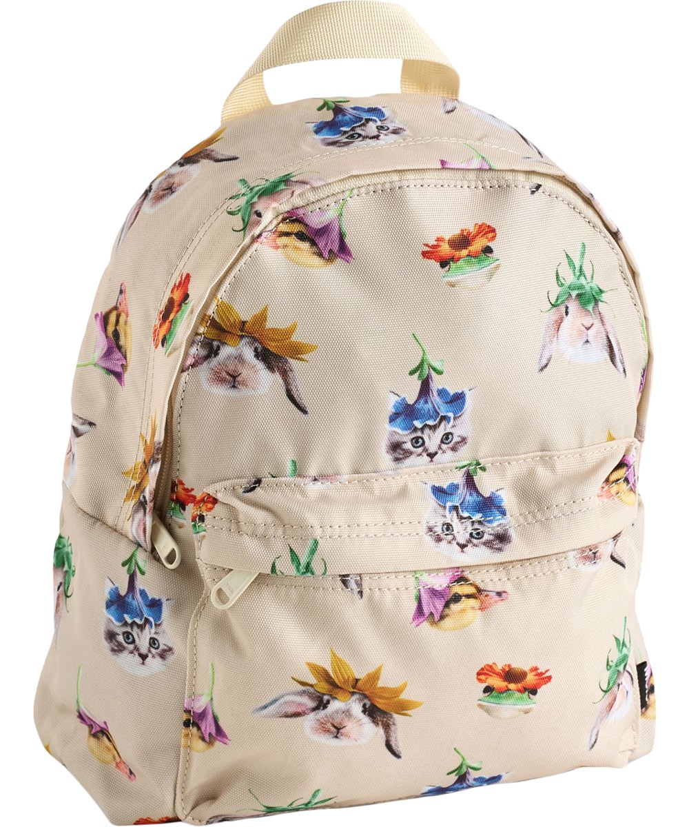 Backpack - Floral Fun - Crèmekleurige rugzak voor kleuters van 3-6 jaar met een dierenprint