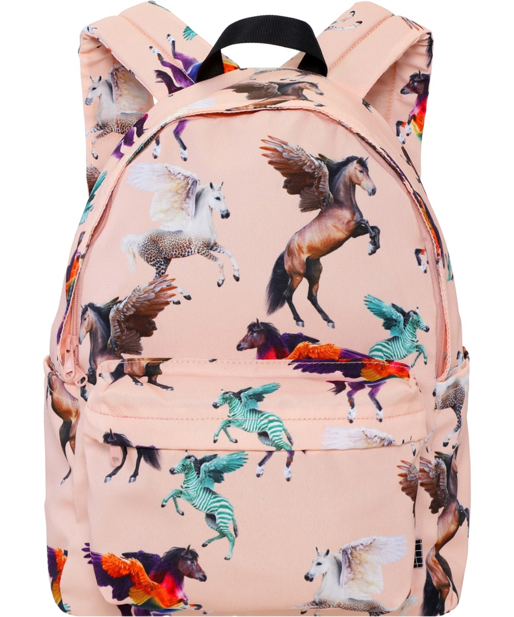 Backpack Mio - Flying Pegasus - Ruime roze rugzak met Pegasus print, laptopvak en flessenvak.