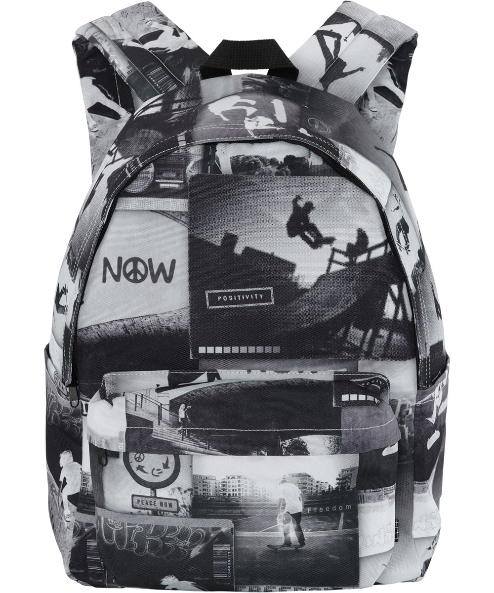 Backpack Mio - Skate Life - Zwarte en witte rugzak met skateprint