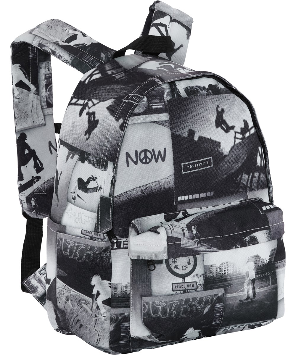 Backpack Mio - Skate Life - Zwarte en witte rugzak met skateprint
