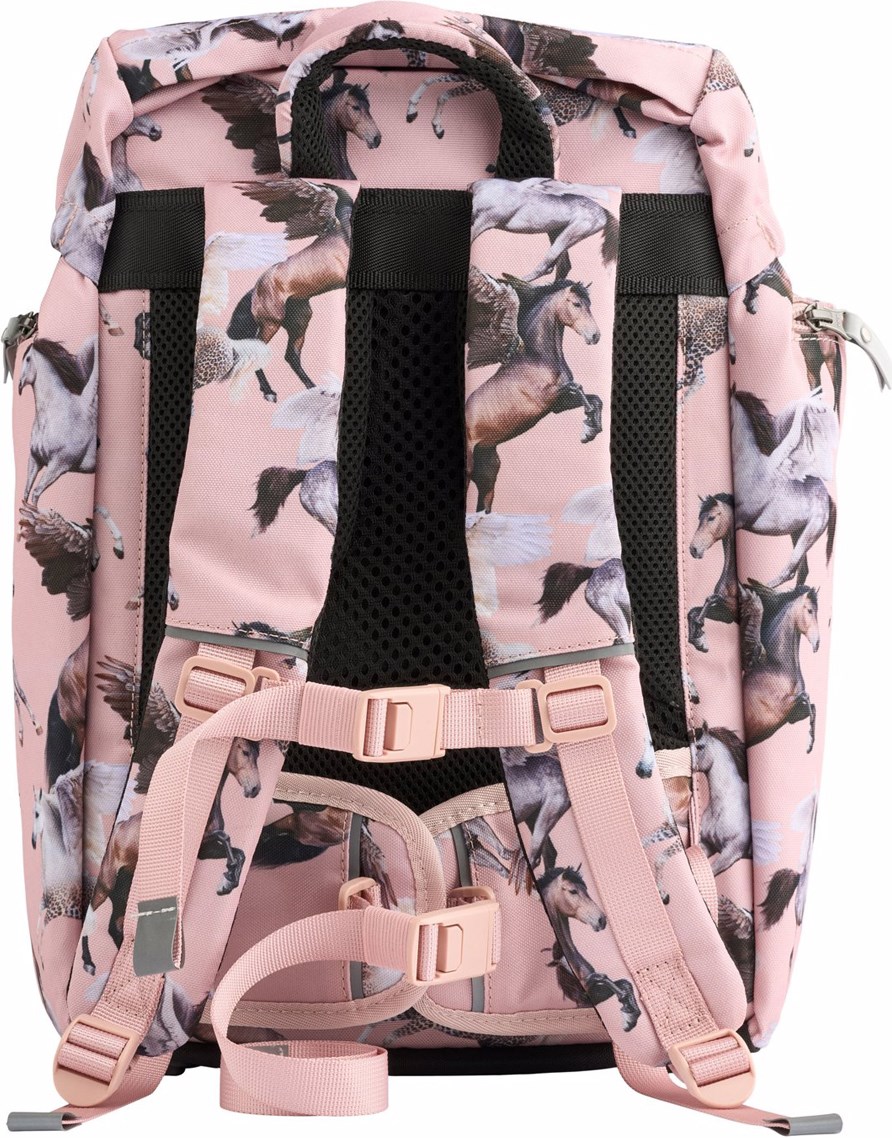 Backpack School - Pegasus - Roze schooltas met print van vliegende pegasussen in duurzaam polyester met waterafstotend oppervlak
