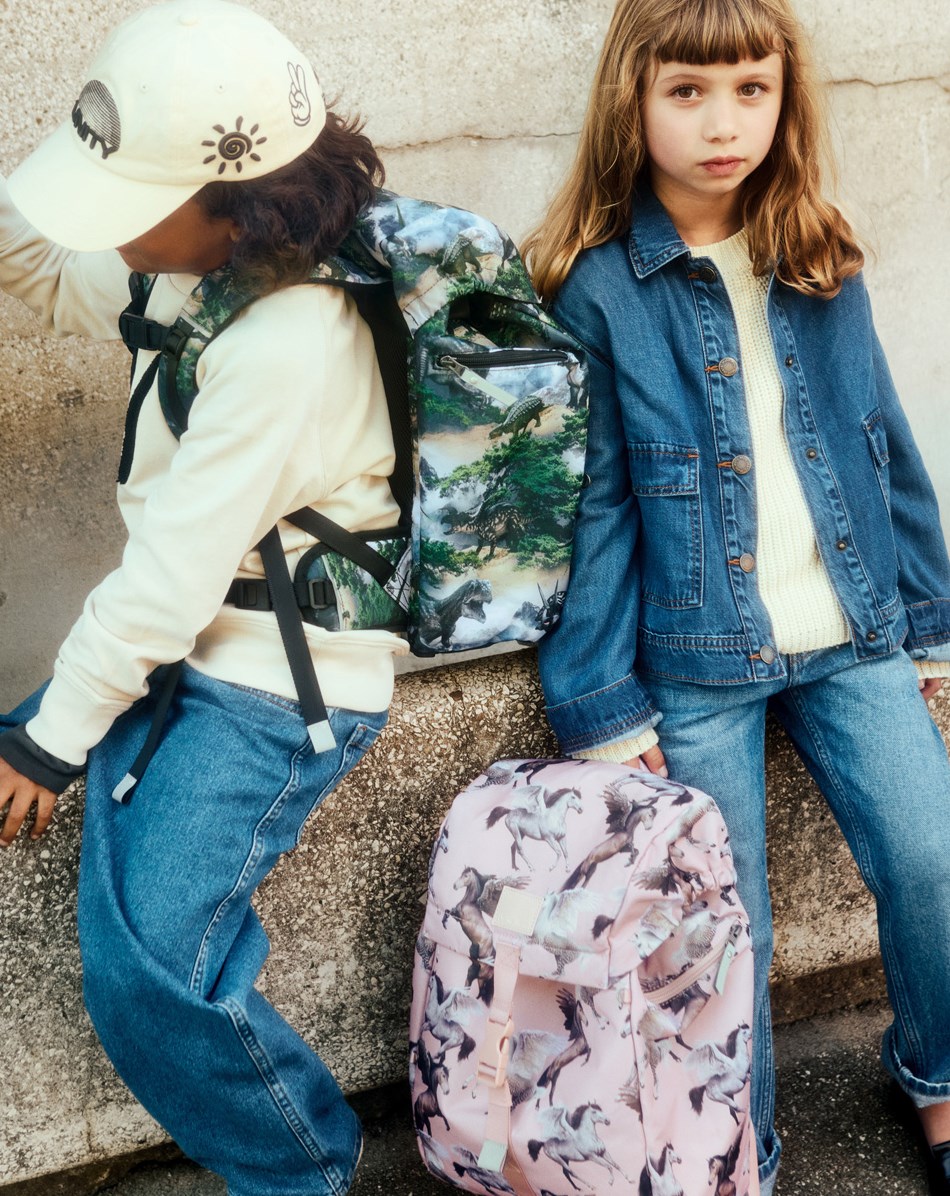 Backpack School - Pegasus - Roze schooltas met print van vliegende pegasussen in duurzaam polyester met waterafstotend oppervlak