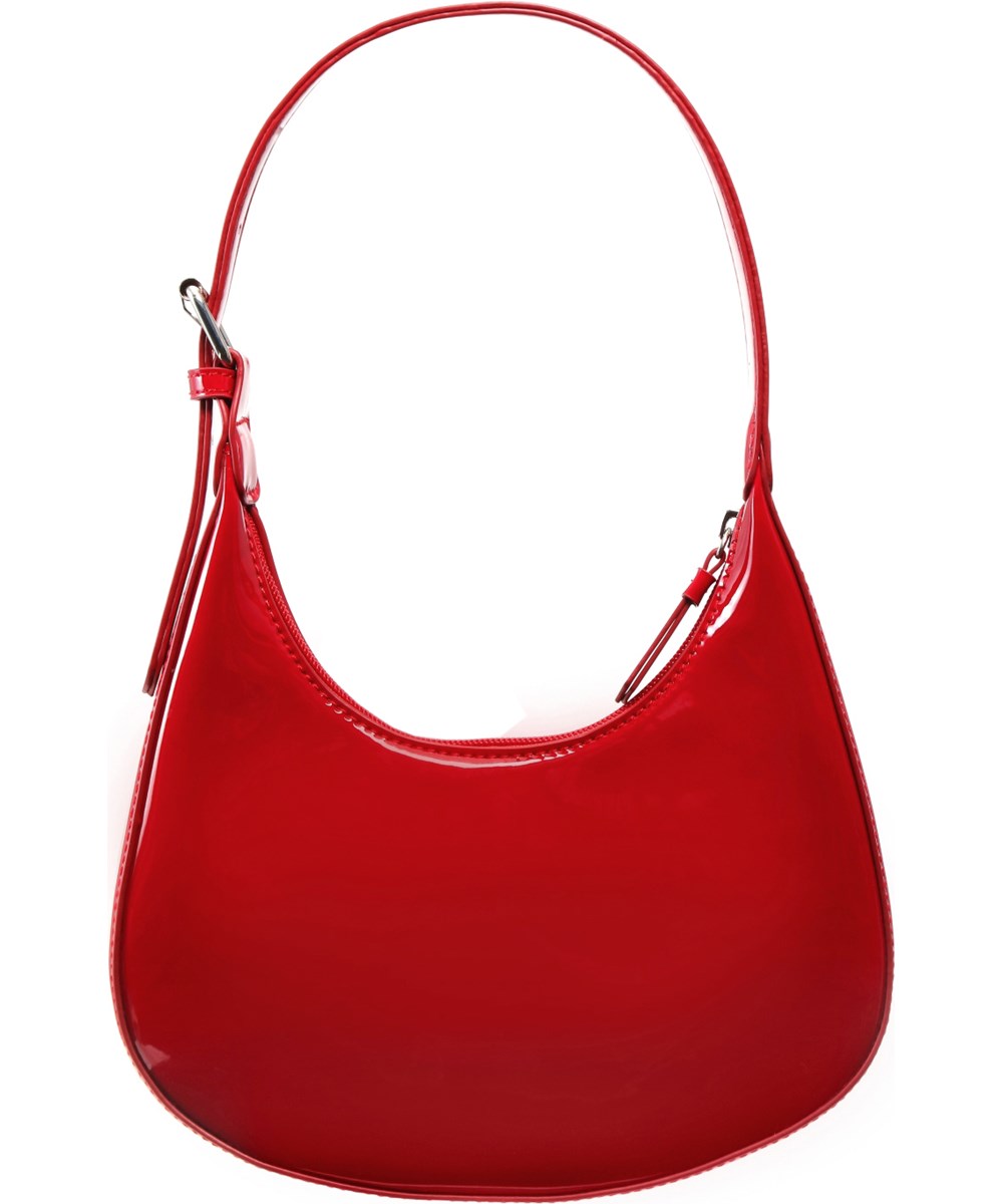 Jada Bag - Velvety - Rode schoudertas met gebogen vorm, glanzende afwerking en verstelbare band.