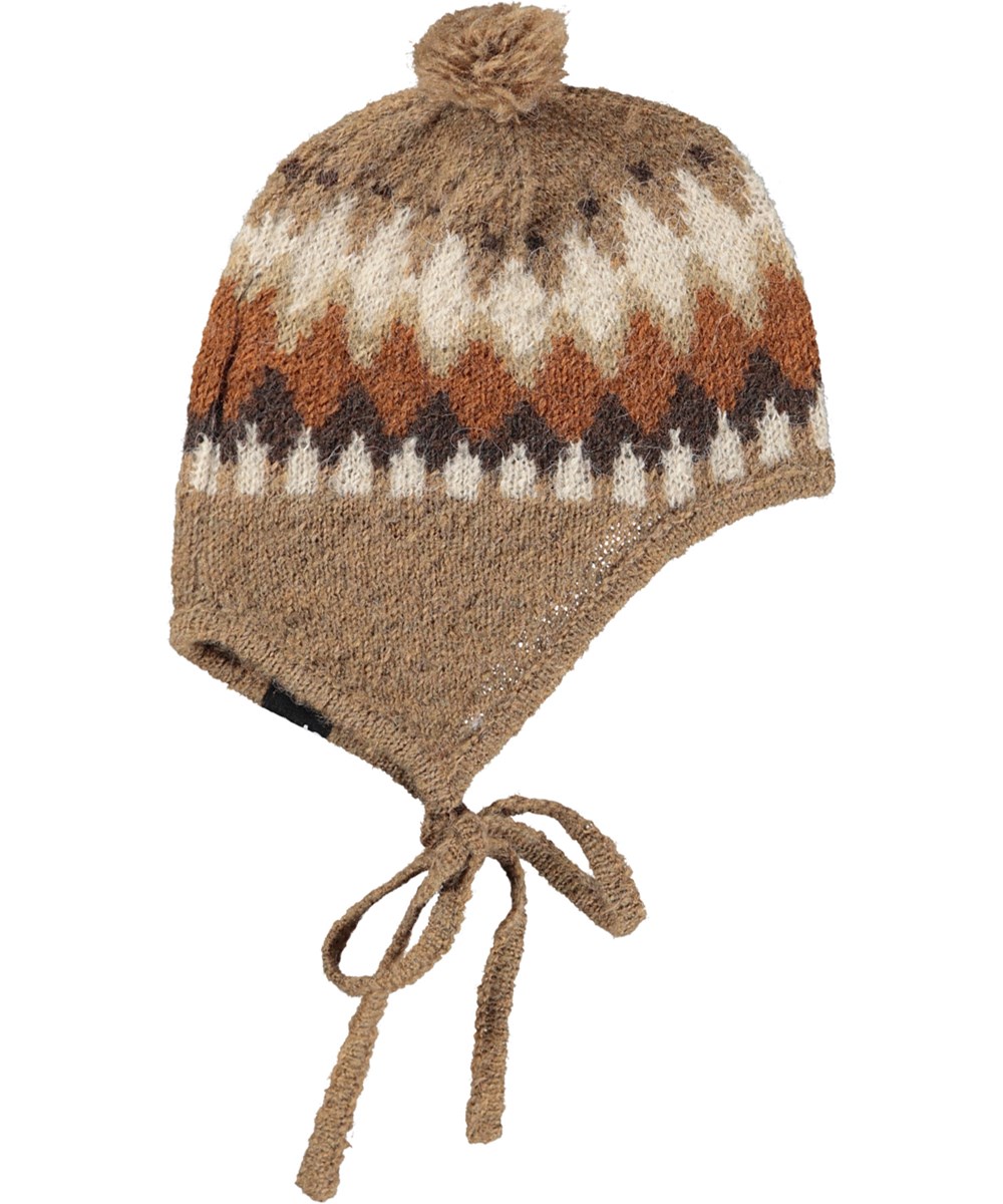 Kikki - Light Browns - Brown bonnet in alpaca wool blend for children.