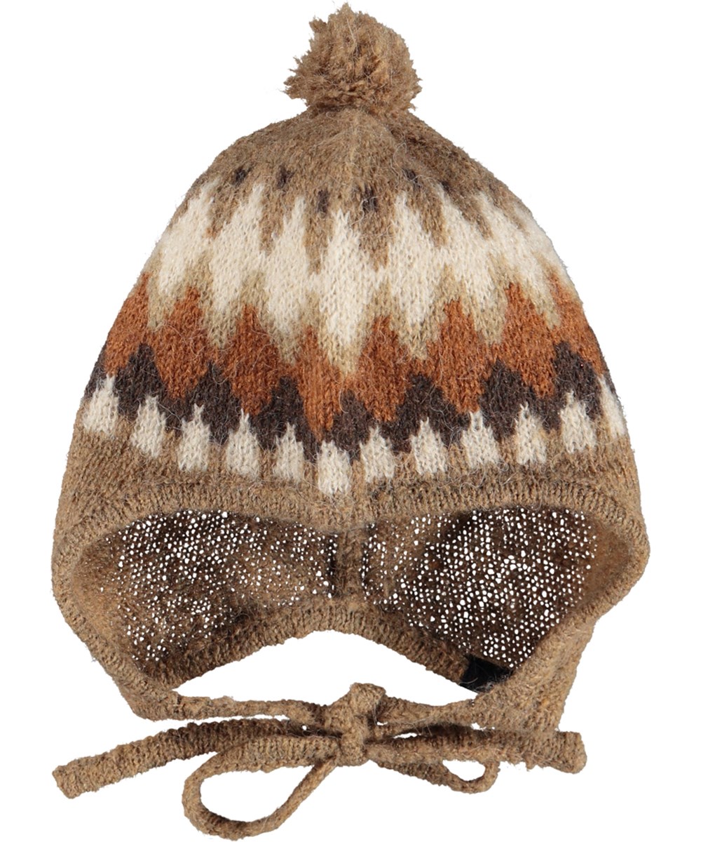 Kikki - Light Browns - Brown bonnet in alpaca wool blend for children.