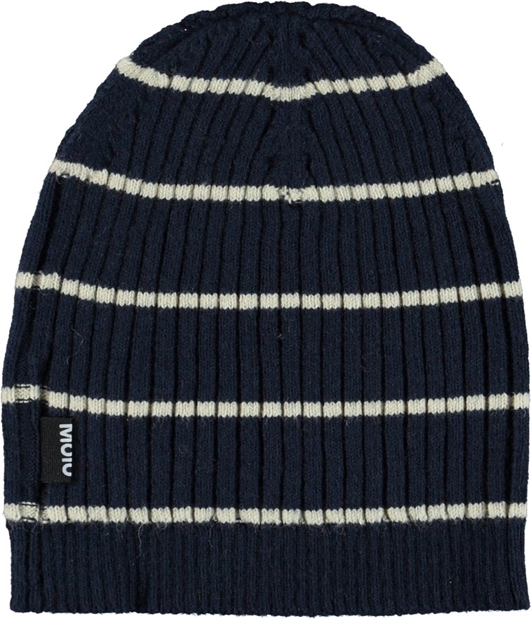 Nao - Galaxy Stripe - Dark blue knit hat in rib with white stripes 
