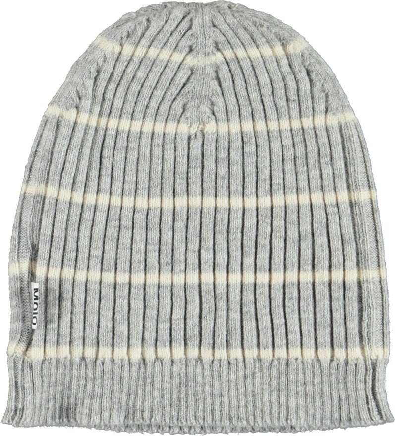 Nao - Grey Stripe - Light grey knit hat in rib with white stripes