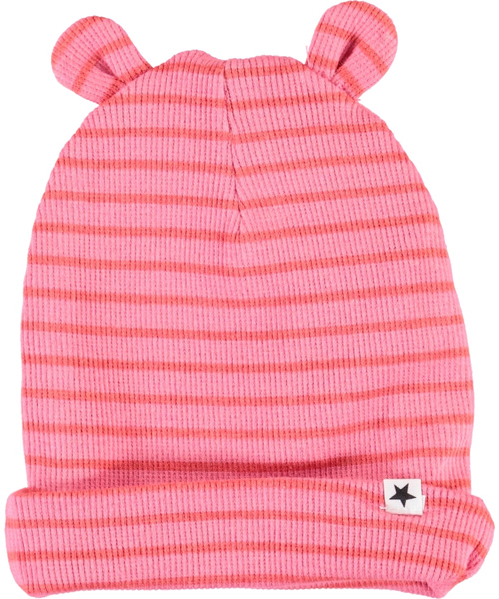 Natali - Pink Sienna Stripe - Striped baby hat with ears