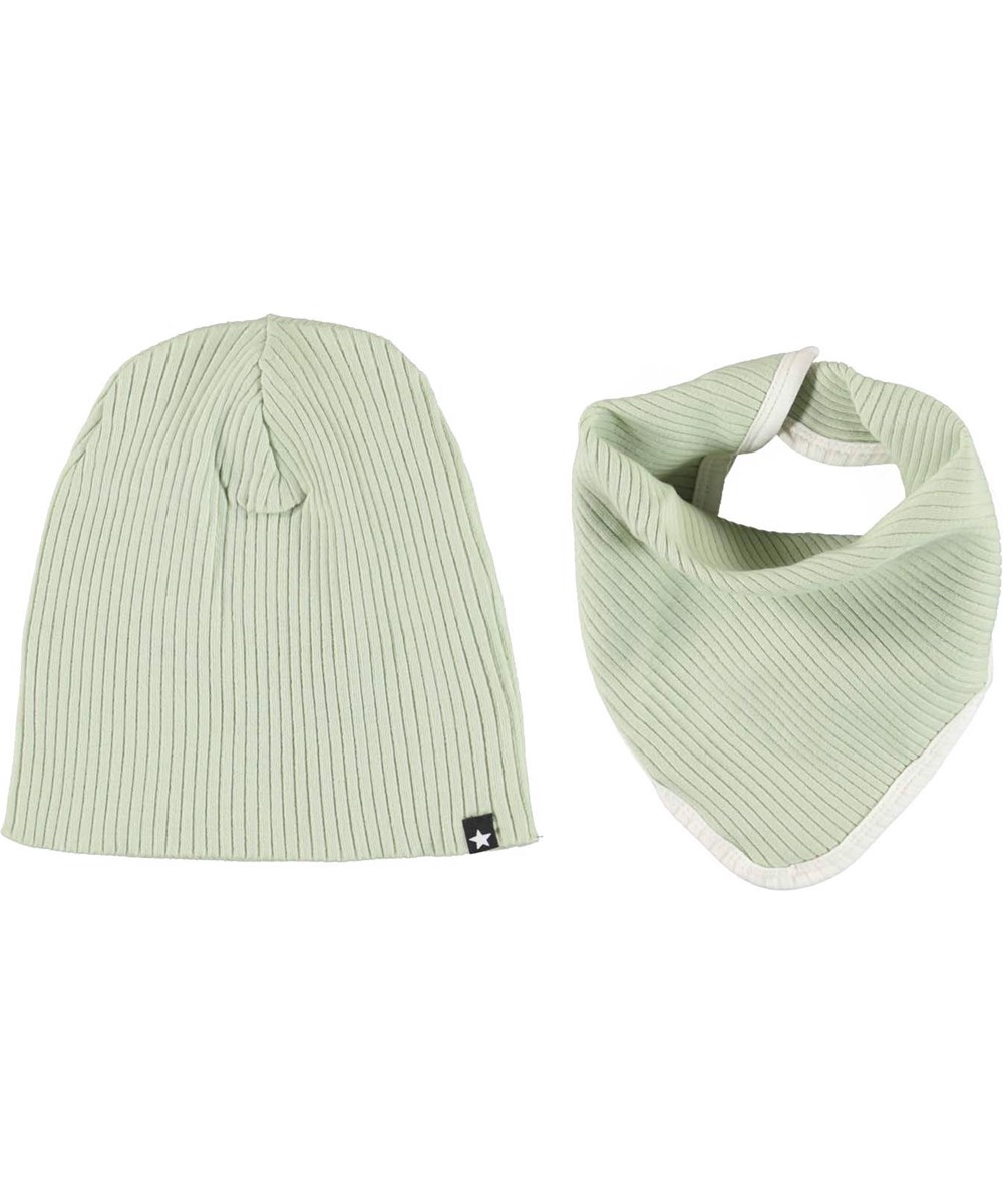 Neci hat and bib set - Mint - Mint green organic rib baby hat and bib 