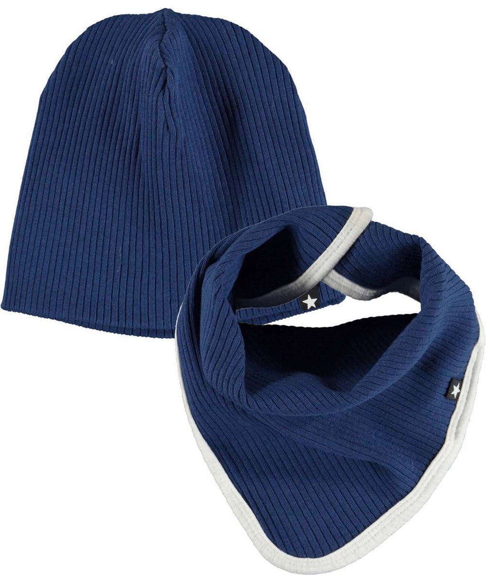 Neci hat and bib set - Naval Blue - Baby hat and bib in dark blue