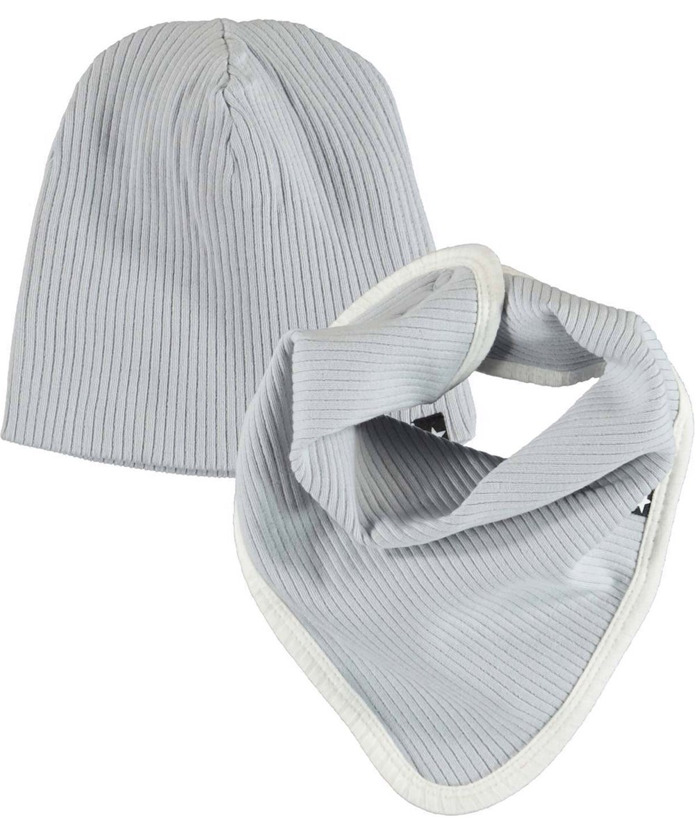 Neci hat and bib set - Pearled Blue - Baby hat and bib in light blue