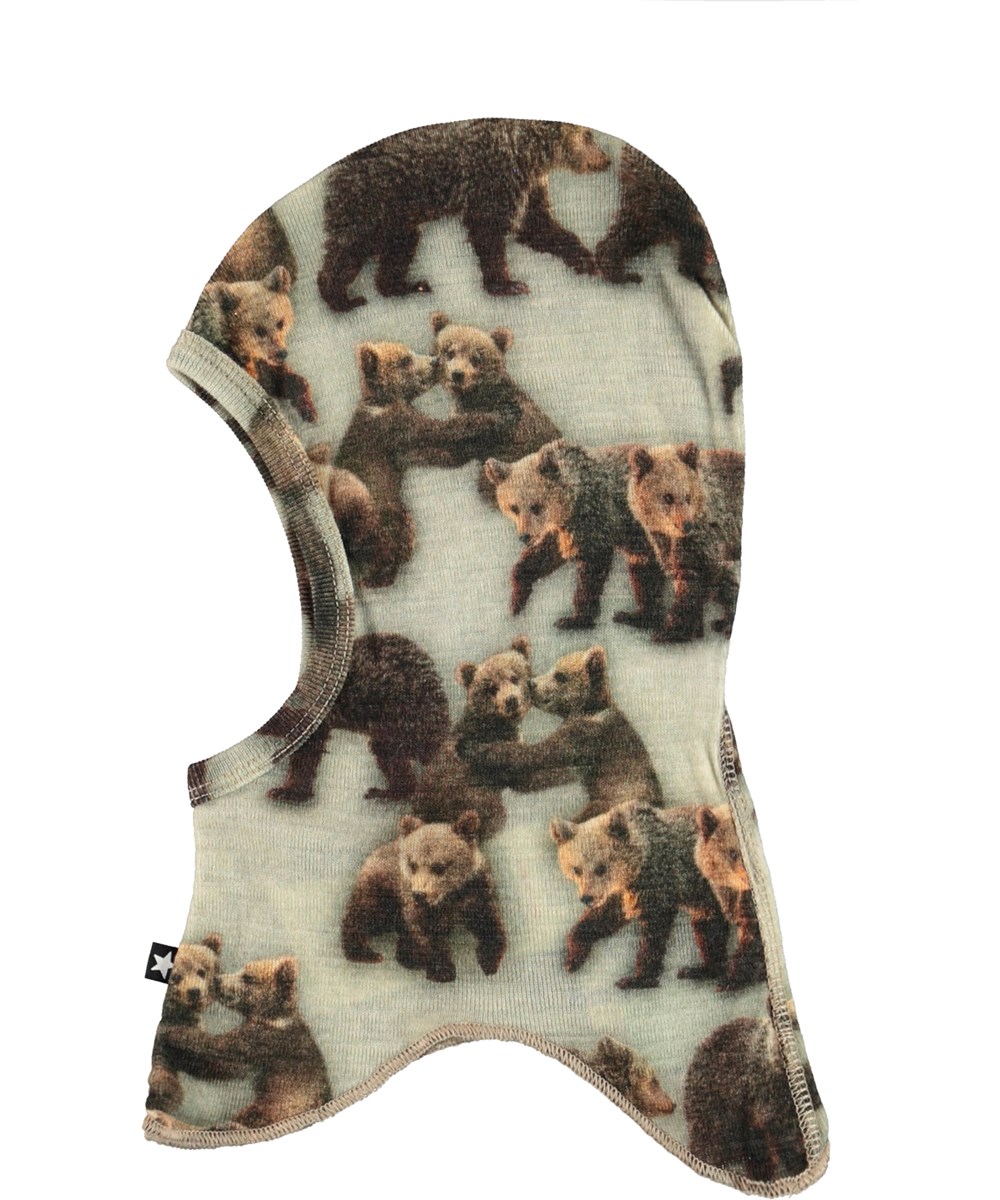 Nedi - Bear Cubs - Brown baby ski mask in wool with bears