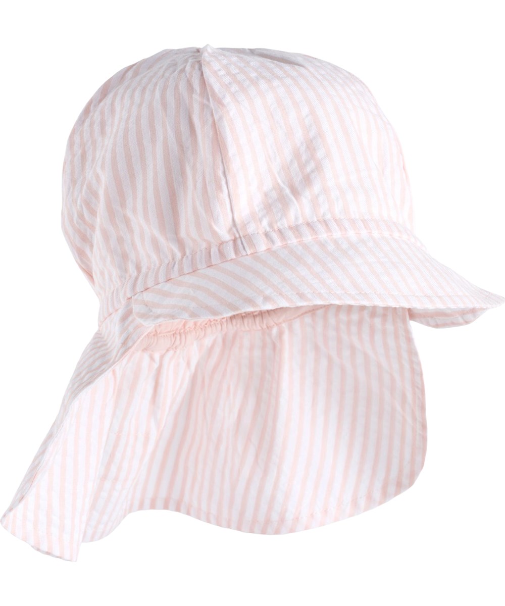 Neo - Cloud Pink Stripe - Pink sun hat for the little ones made of organic cotton with a long neck shade 