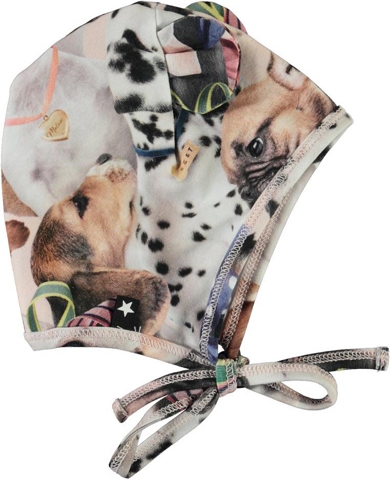 Nilo -  Puppy Love - Organic baby hat with ties and with dogs