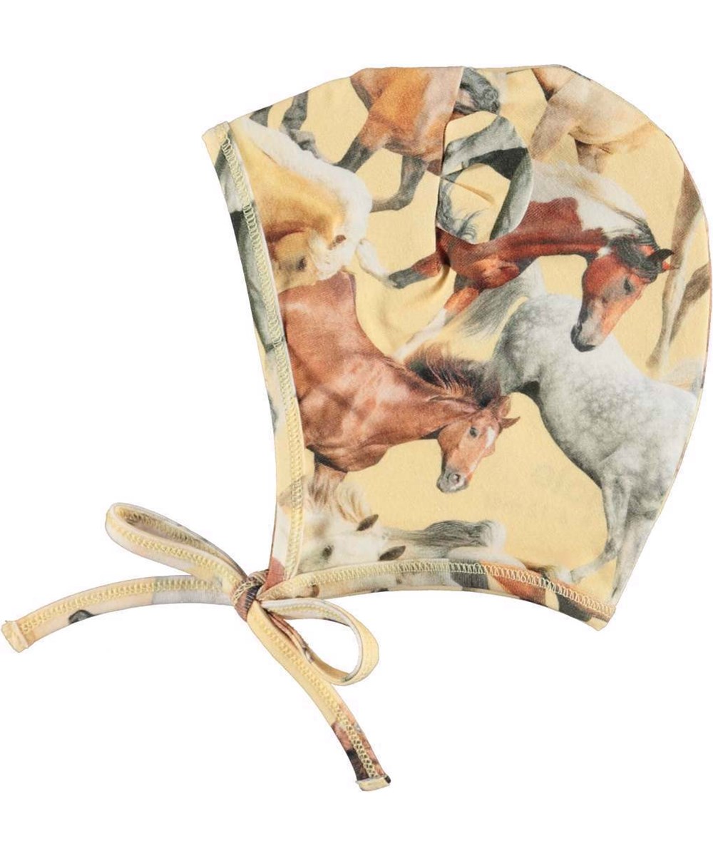 Nilo Hat and Bib Set - Horse Dreams Baby - Light yellow baby bonnet and bib with beautiful horses