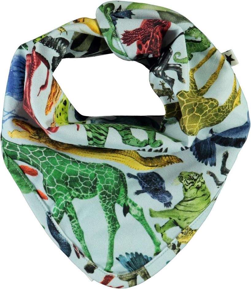 Nishi - Colourful Animals - Light blue bib with animal print 